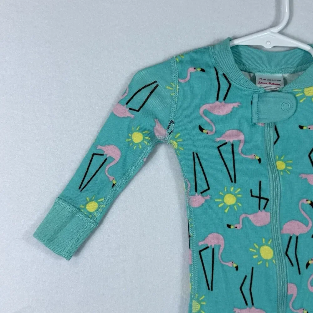 Hanna Andersson Turquoise Blue Flamingo Sunshine Zip Up Sleeper Size 70 US 6-12M
